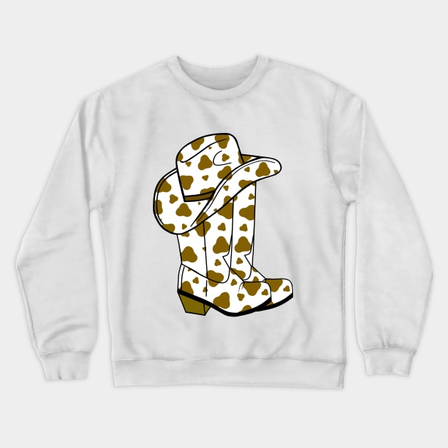 BROWN Cow Spots Cowboy Boots And Hat Crewneck Sweatshirt by SartorisArt1